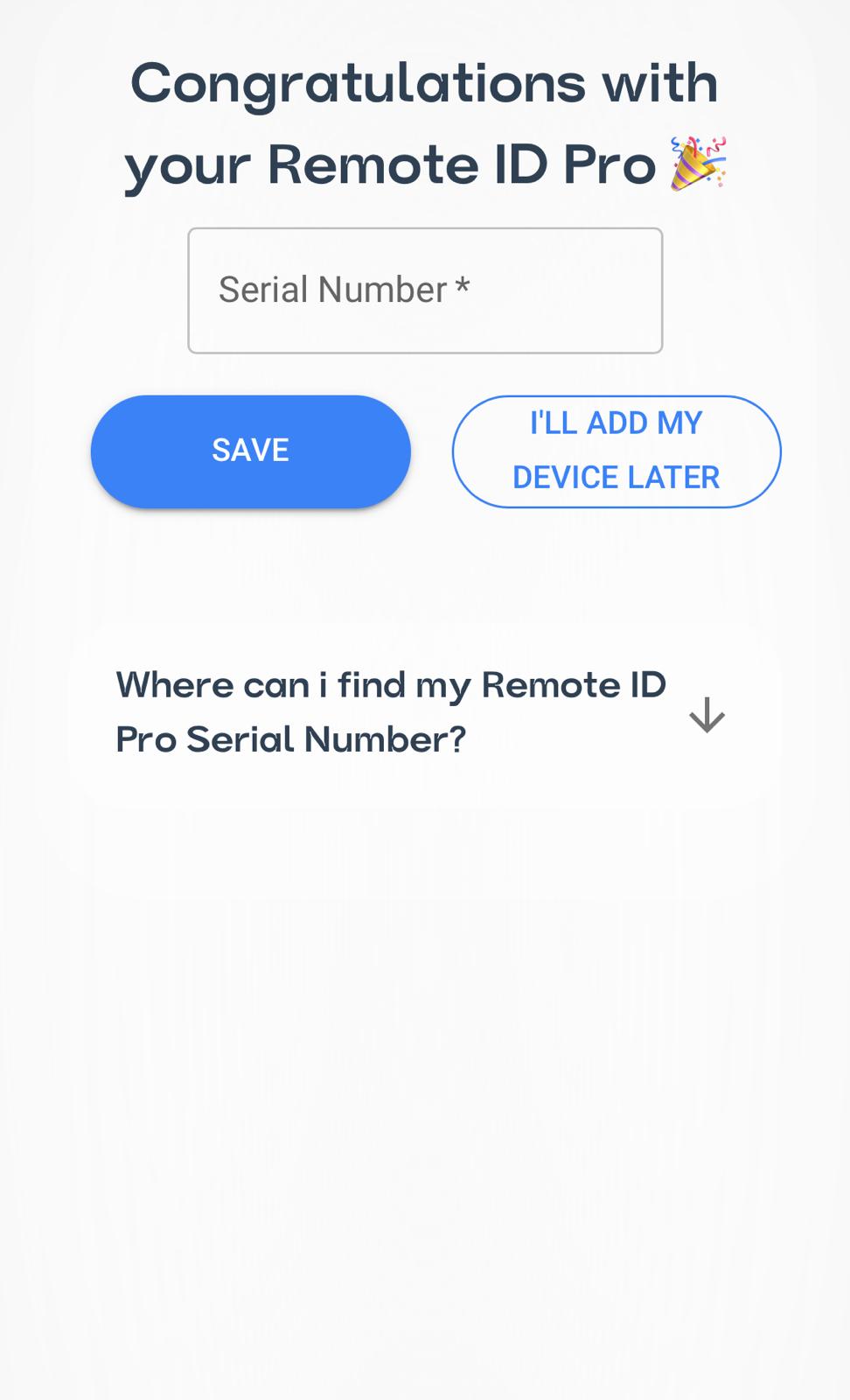 add Remote ID Pro SN